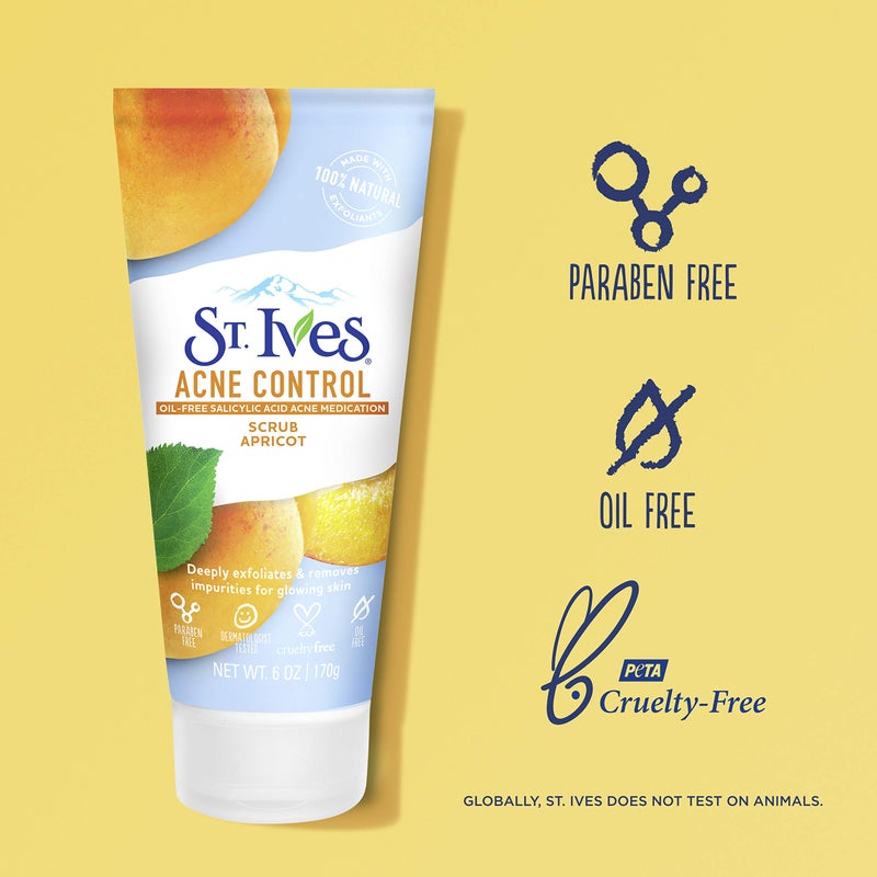 St. Ives Acne Control Face Scrub Apricot, Minimize Pores, Prevent Acne and Blemishes, With Salicylic Acid ,100% Natural Exfoliants, 6 oz, Twin Pack - Image 2